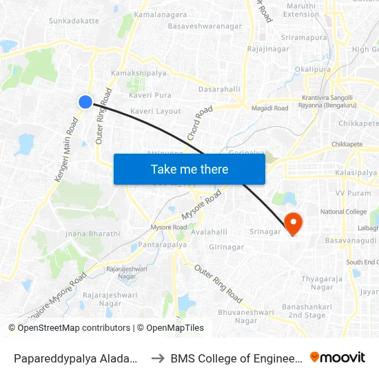 Papareddypalya Aladamara to BMS College of Engineering map