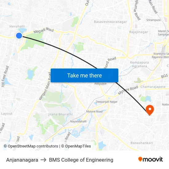 Anjananagara to BMS College of Engineering map