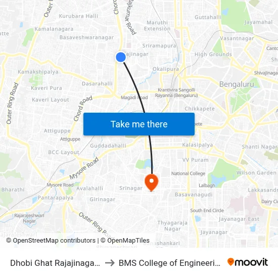 Dhobi Ghat Rajajinagara to BMS College of Engineering map