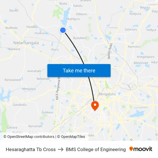Hesaraghatta Tb Cross to BMS College of Engineering map