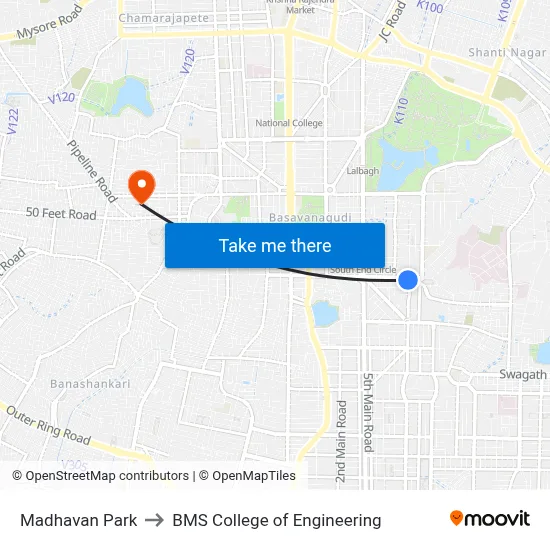 Madhavan Park to BMS College of Engineering map