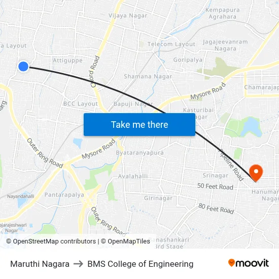 Maruthi Nagara to BMS College of Engineering map