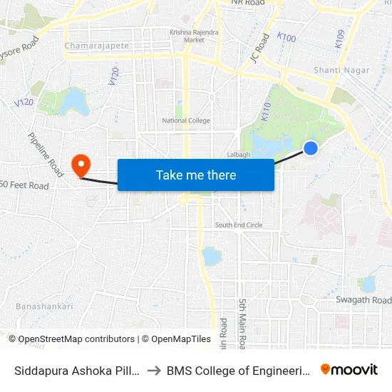 Siddapura Ashoka Pillar to BMS College of Engineering map
