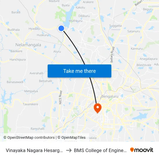 Vinayaka Nagara Hesarghatta to BMS College of Engineering map