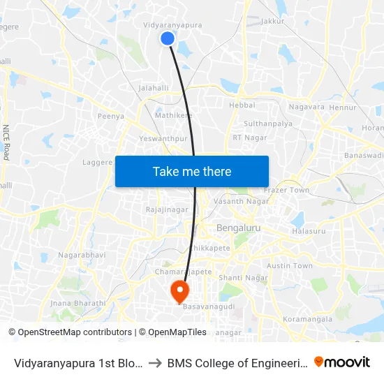 Vidyaranyapura 1st Block to BMS College of Engineering map