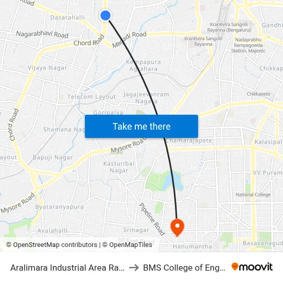 Aralimara Industrial Area Rajajinagara to BMS College of Engineering map