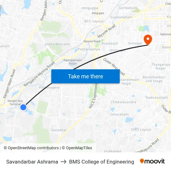 Savandarbar Ashrama to BMS College of Engineering map