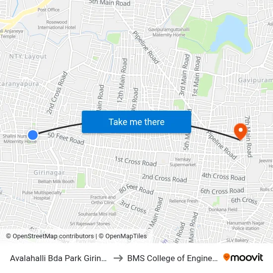 Avalahalli Bda Park Girinagara to BMS College of Engineering map