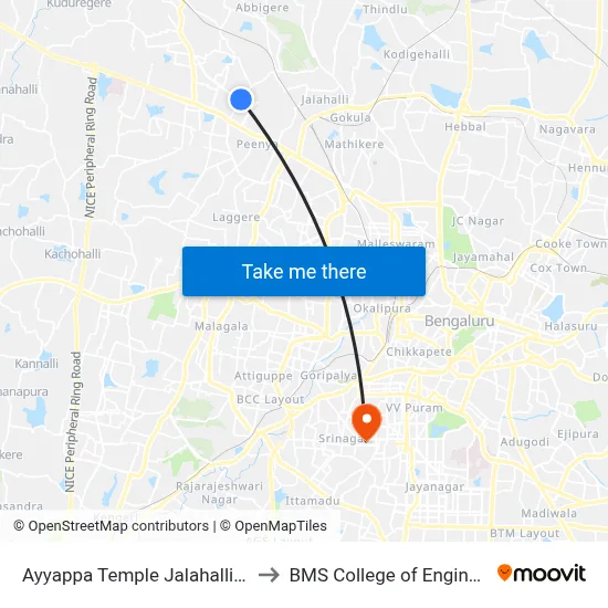 Ayyappa Temple Jalahalli Cross to BMS College of Engineering map