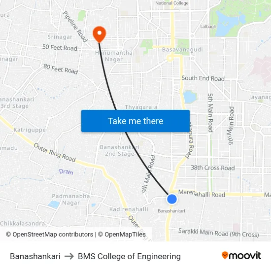 Banashankari to BMS College of Engineering map