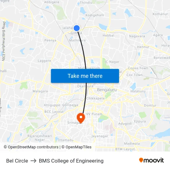 Bel Circle to BMS College of Engineering map