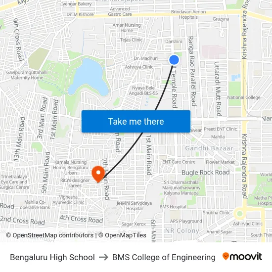 Bengaluru High School to BMS College of Engineering map