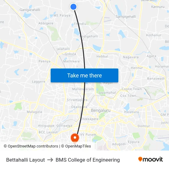Bettahalli Layout to BMS College of Engineering map