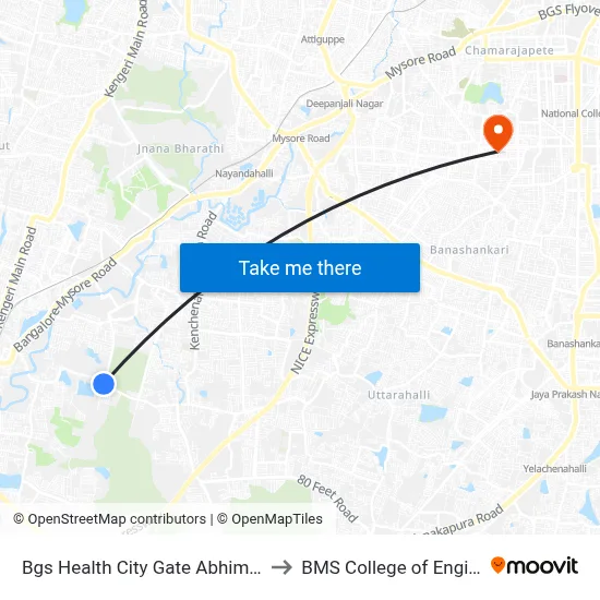 Bgs Health City Gate Abhiman Studio to BMS College of Engineering map