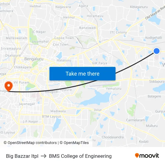 Big Bazzar Itpl to BMS College of Engineering map