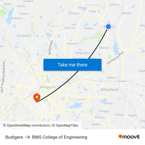 Budigere to BMS College of Engineering map