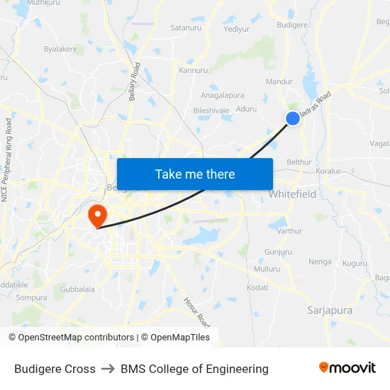 Budigere Cross to BMS College of Engineering map