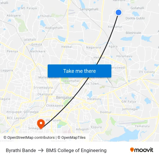Byrathi Bande to BMS College of Engineering map