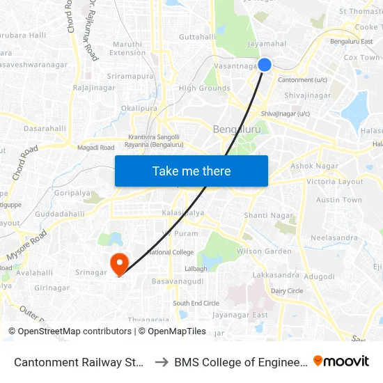 Cantonment Railway Station to BMS College of Engineering map