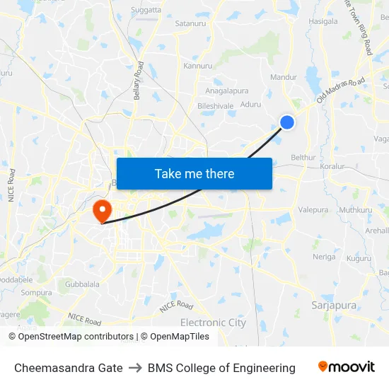 Cheemasandra Gate to BMS College of Engineering map