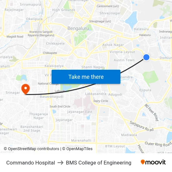 Commando Hospital to BMS College of Engineering map