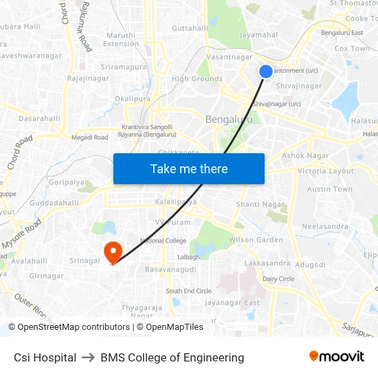 Csi Hospital to BMS College of Engineering map