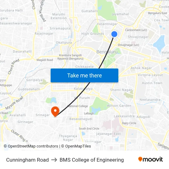 Cunningham Road to BMS College of Engineering map