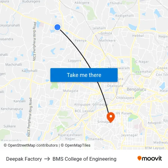 Deepak Factory to BMS College of Engineering map