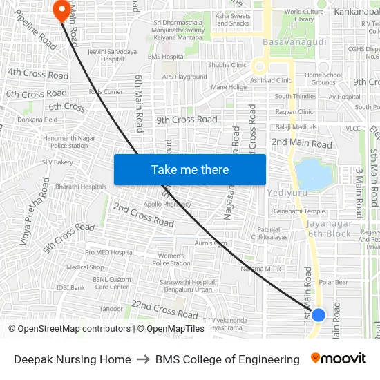 Deepak Nursing Home to BMS College of Engineering map