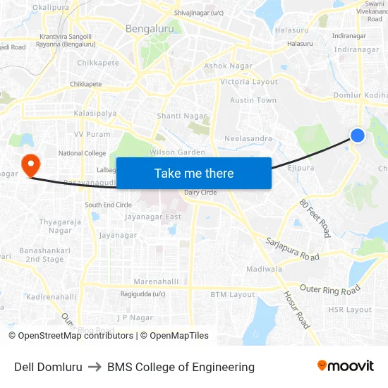 Dell Domluru to BMS College of Engineering map