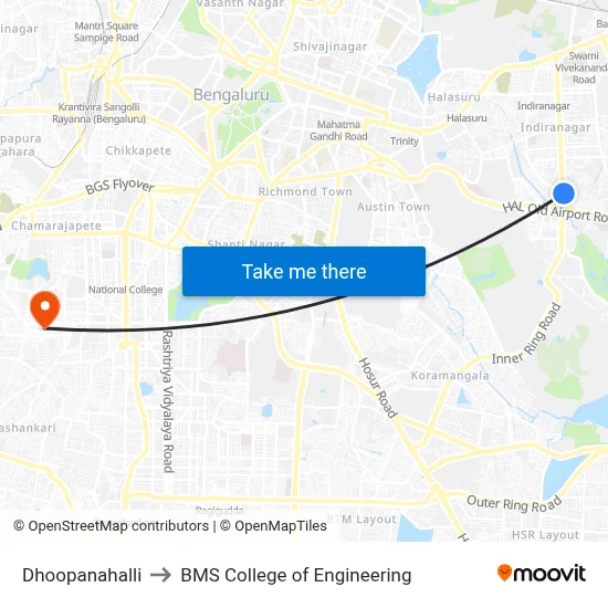 Dhoopanahalli to BMS College of Engineering map