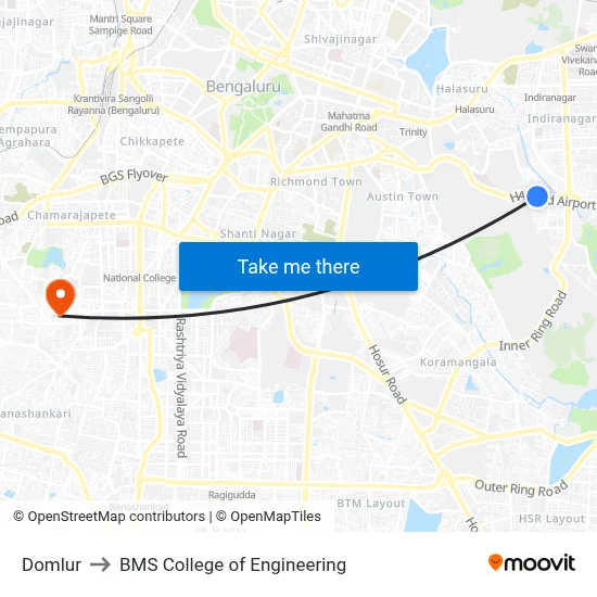 Domlur to BMS College of Engineering map