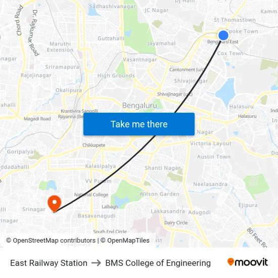 East Railway Station to BMS College of Engineering map