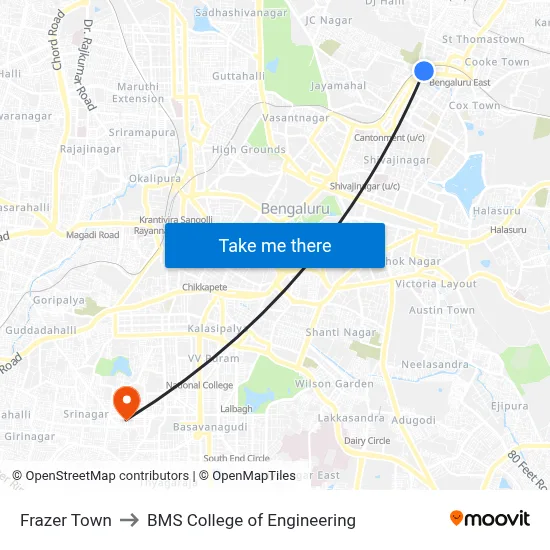 Frazer Town to BMS College of Engineering map