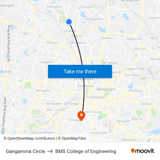 Gangamma Circle to BMS College of Engineering map