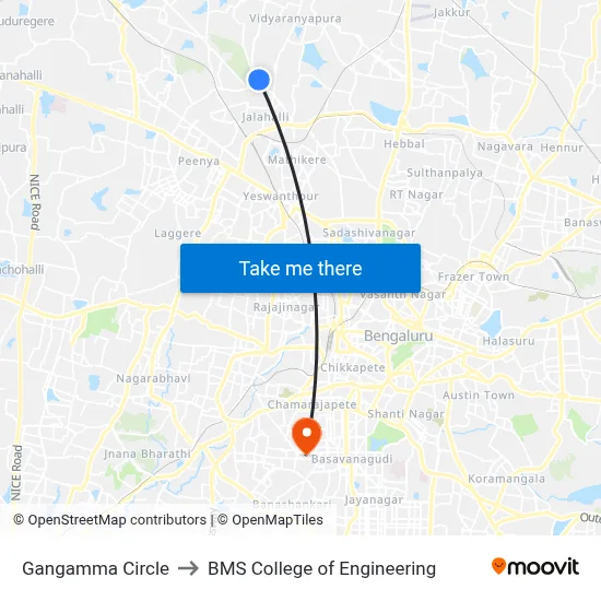 Gangamma Circle to BMS College of Engineering map