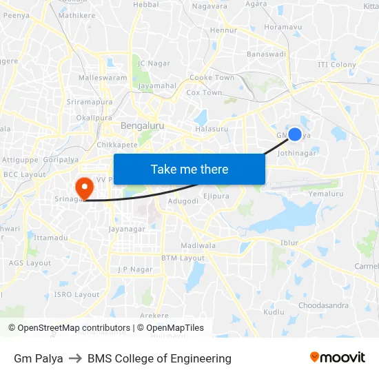 Gm Palya to BMS College of Engineering map