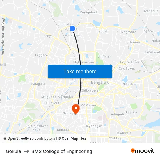 Gokula to BMS College of Engineering map
