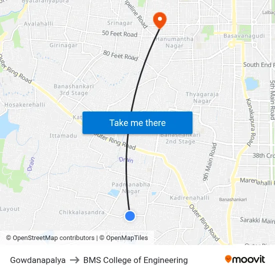 Gowdanapalya to BMS College of Engineering map