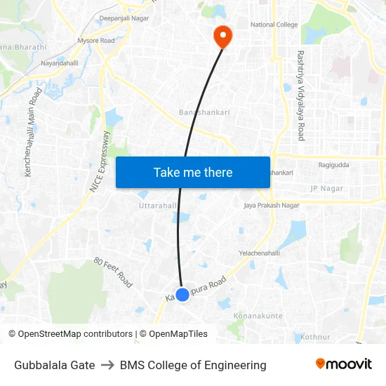 Gubbalala Gate to BMS College of Engineering map