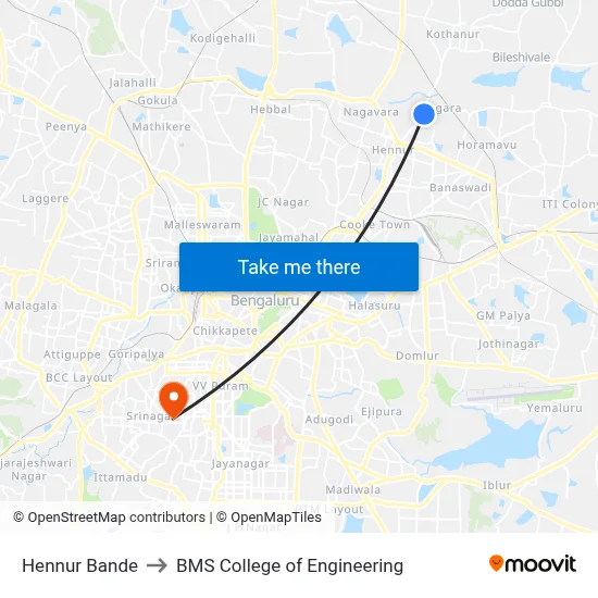 Hennur Bande to BMS College of Engineering map