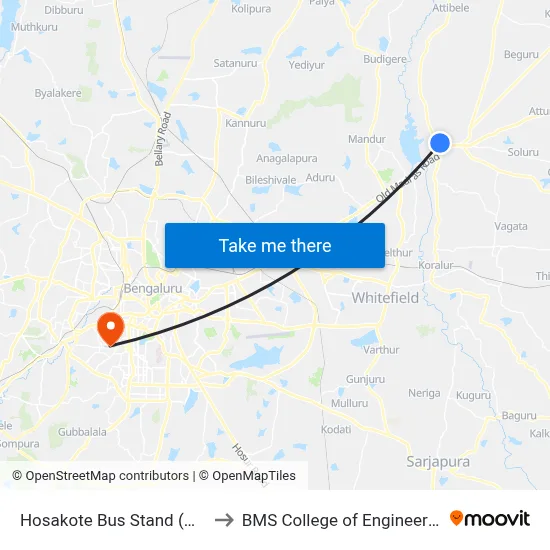 Hosakote Bus Stand (Old) to BMS College of Engineering map