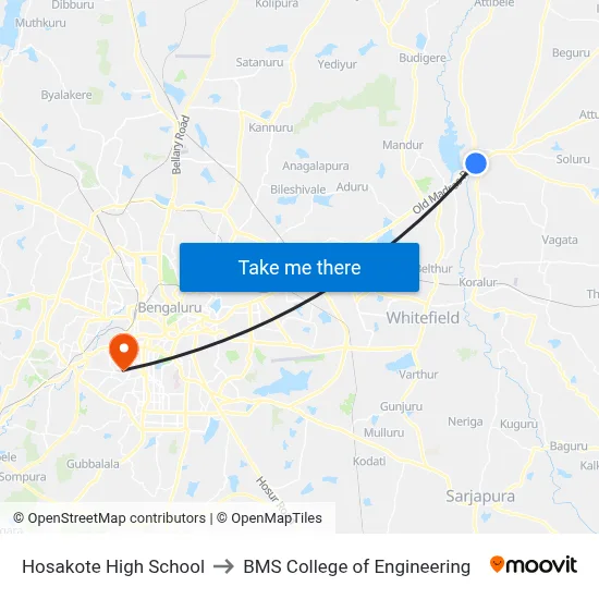 Hosakote High School to BMS College of Engineering map