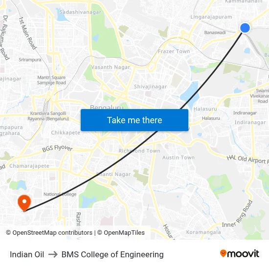 Indian Oil to BMS College of Engineering map