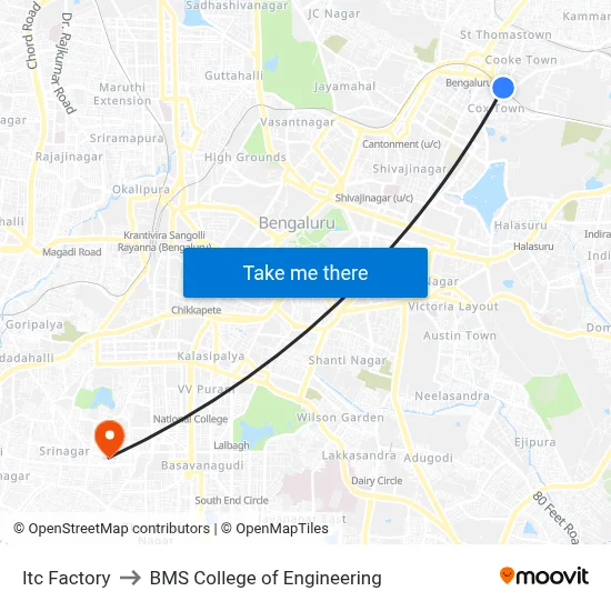 Itc Factory to BMS College of Engineering map