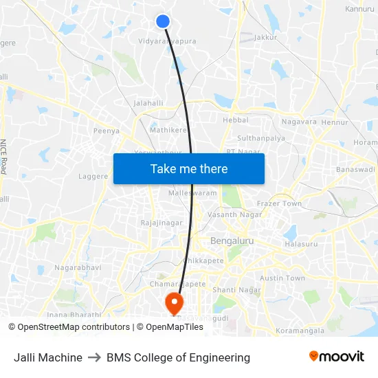 Jalli Machine to BMS College of Engineering map