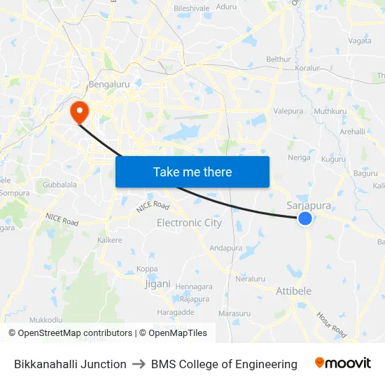 Bikkanahalli Junction to BMS College of Engineering map