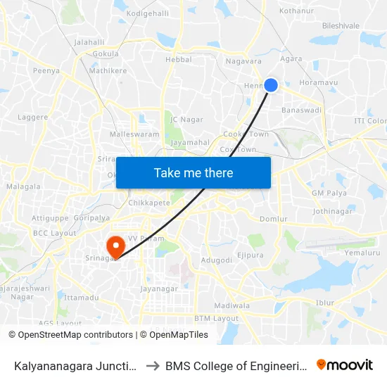 Kalyananagara Junction to BMS College of Engineering map