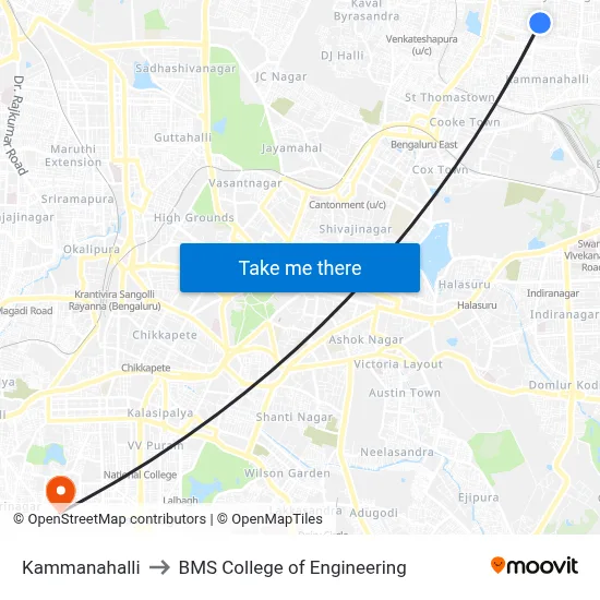 Kammanahalli to BMS College of Engineering map