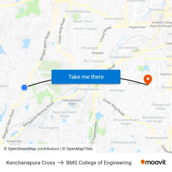 Kenchanapura Cross to BMS College of Engineering map